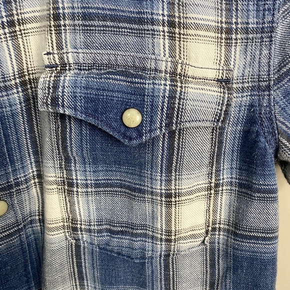 Lucky Brand Women's California Fit Pearl Snap Blue Plaid Short Sleeve Shirt Sml - Picture 4 of 11